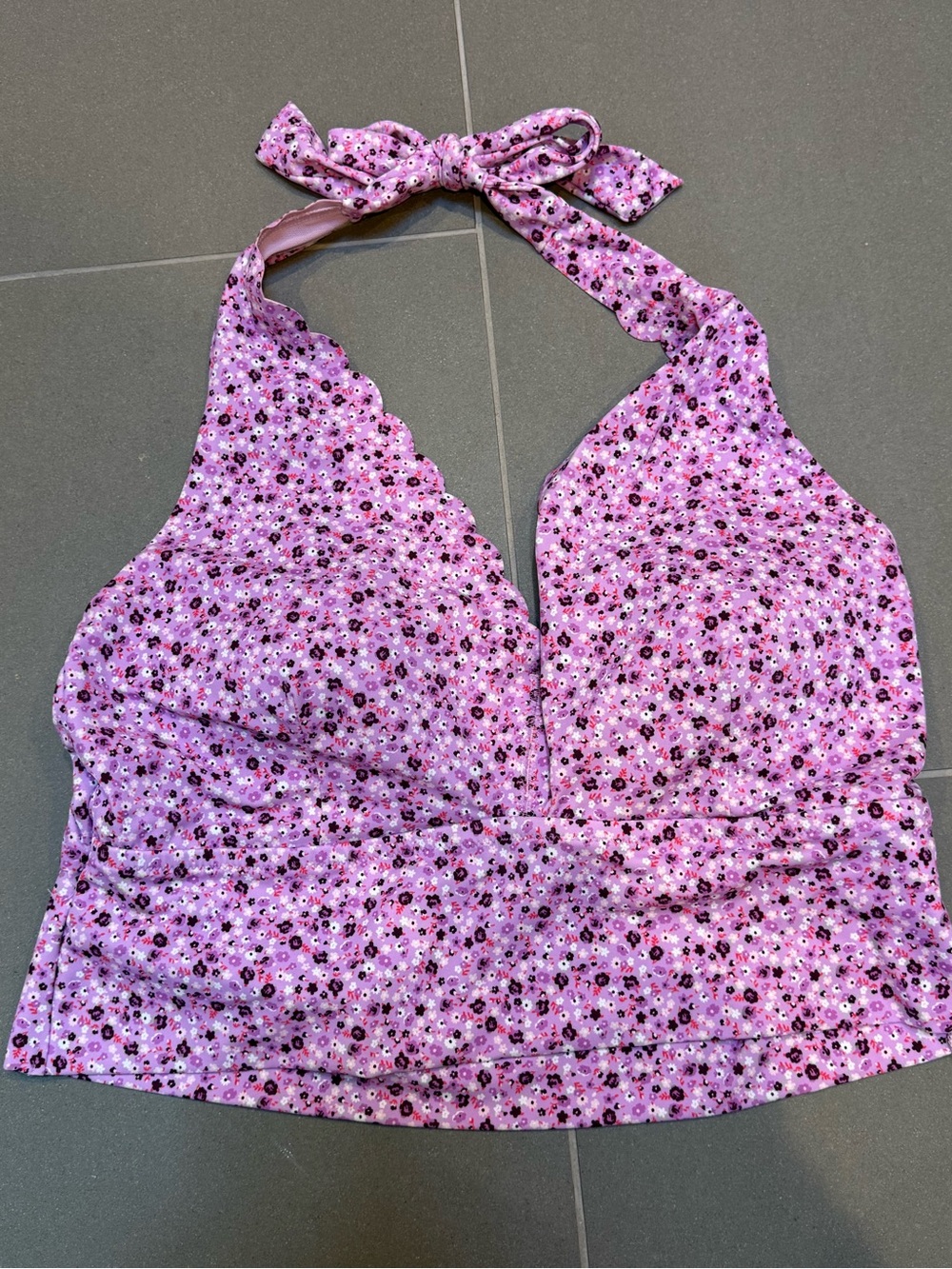 Land’s End Midkini Halter Swim Top in Light Purple Floral Plus Size